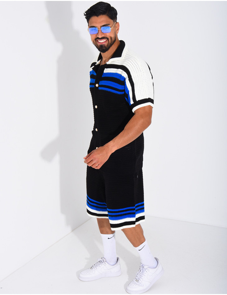 Ensemble ajouré short et chemise à boutons perle