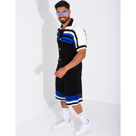 Ensemble ajouré short et chemise à boutons perle