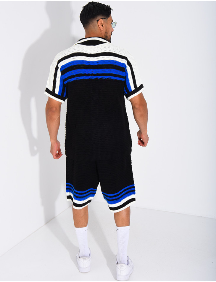 Ensemble ajouré short et chemise à boutons perle