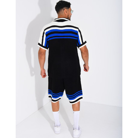 Ensemble ajouré short et chemise à boutons perle