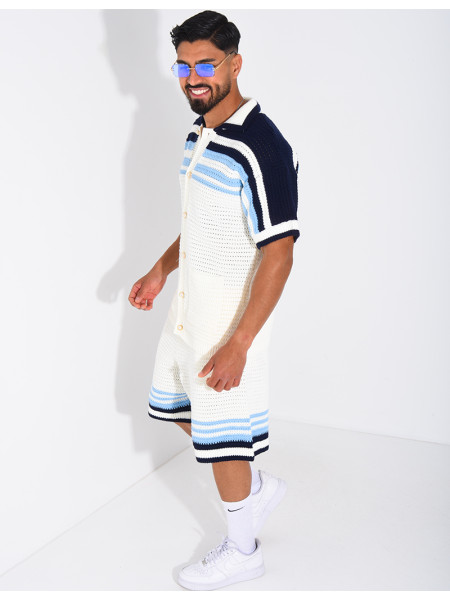 Ensemble ajouré short et chemise à boutons perle