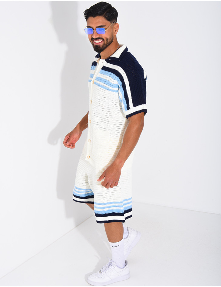 Ensemble ajouré short et chemise à boutons perle