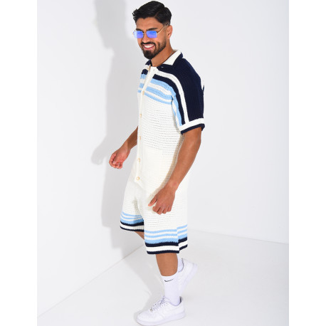 Ensemble ajouré short et chemise à boutons perle