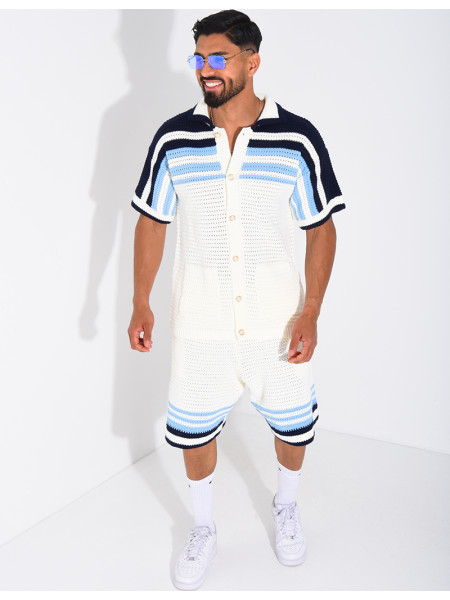 Ensemble ajouré short et chemise à boutons perle