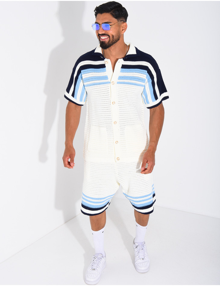 Ensemble ajouré short et chemise à boutons perle