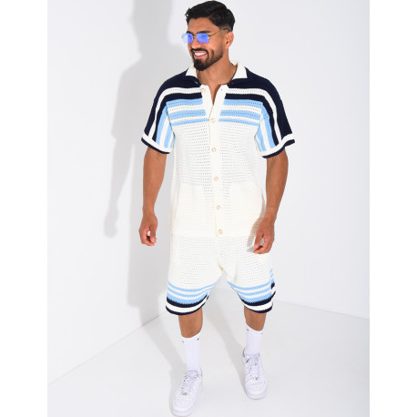 Ensemble ajouré short et chemise à boutons perle