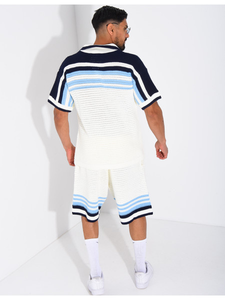 Ensemble ajouré short et chemise à boutons perle