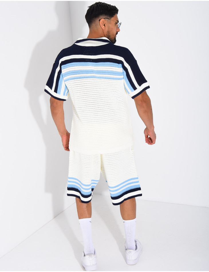 Ensemble ajouré short et chemise à boutons perle