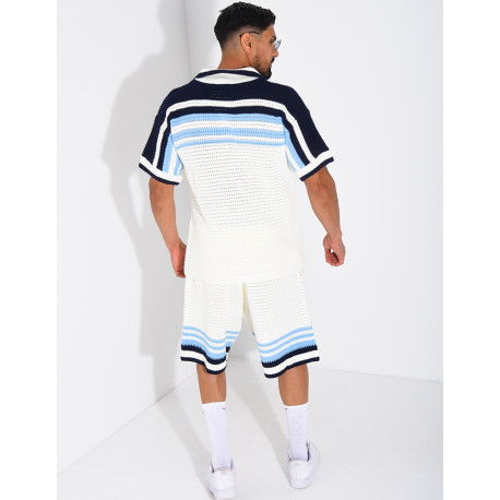 Ensemble ajouré short et chemise à boutons perle