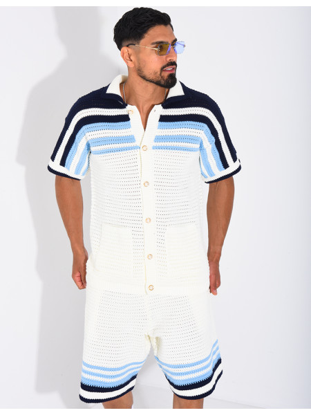 Ensemble ajouré short et chemise à boutons perle