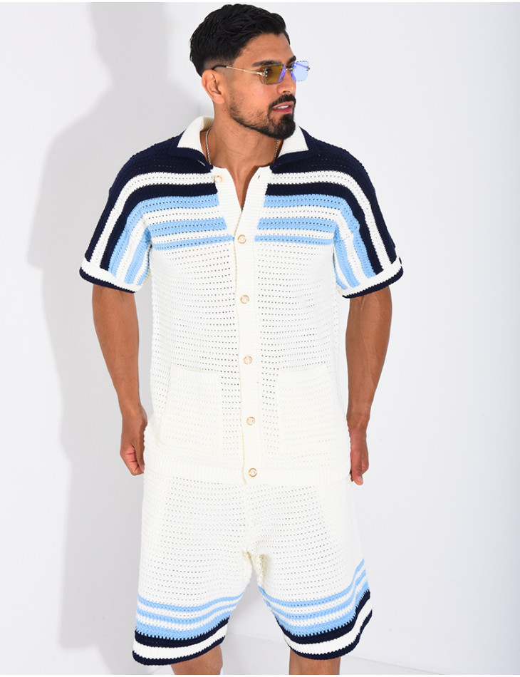 Ensemble ajouré short et chemise à boutons perle