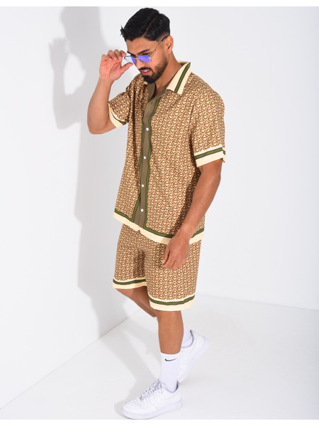 Ensemble short et chemise à motifs géométriques