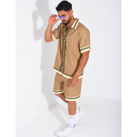 Ensemble short et chemise à motifs géométriques