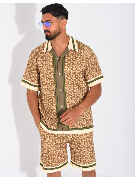 Ensemble short et chemise à motifs géométriques