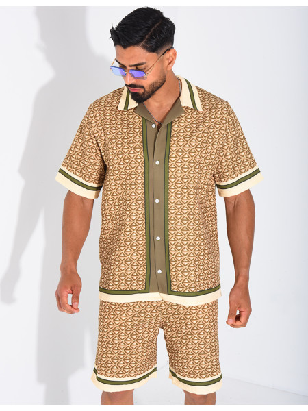 Ensemble short et chemise à motifs géométriques
