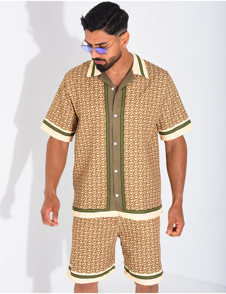 Ensemble short et chemise à motifs géométriques