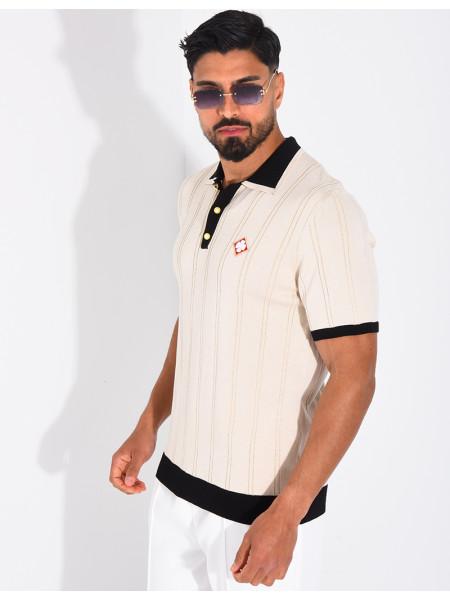 Polo côtelé à trèfle et boutons perle