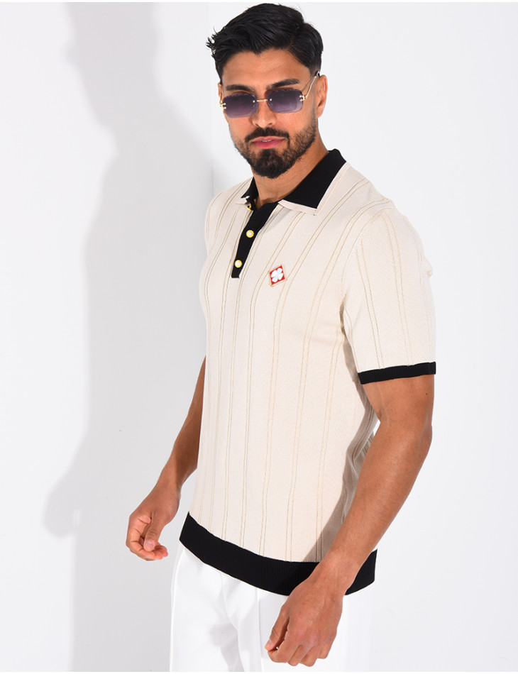 Polo côtelé à trèfle et boutons perle