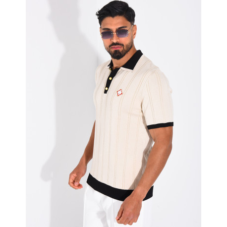 Polo côtelé à trèfle et boutons perle