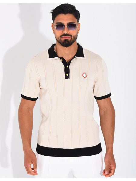 Polo côtelé à trèfle et boutons perle