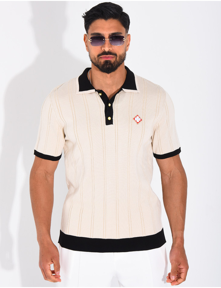 Polo côtelé à trèfle et boutons perle
