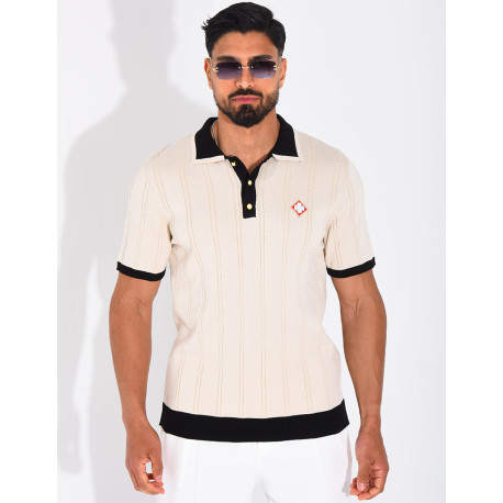 Polo côtelé à trèfle et boutons perle