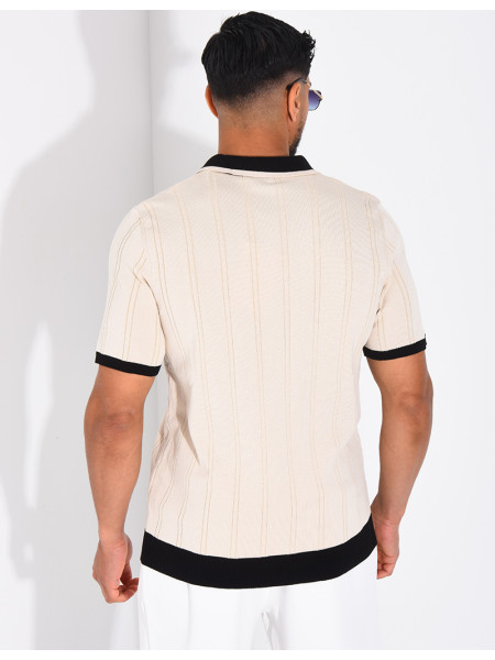 Polo côtelé à trèfle et boutons perle