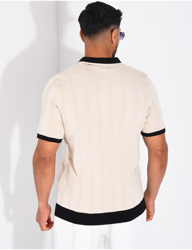 Polo côtelé à trèfle et boutons perle