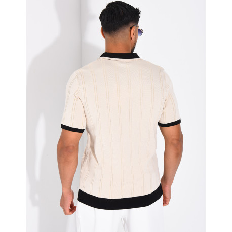 Polo côtelé à trèfle et boutons perle