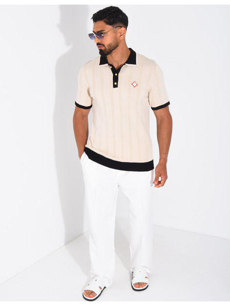 Polo côtelé à trèfle et boutons perle