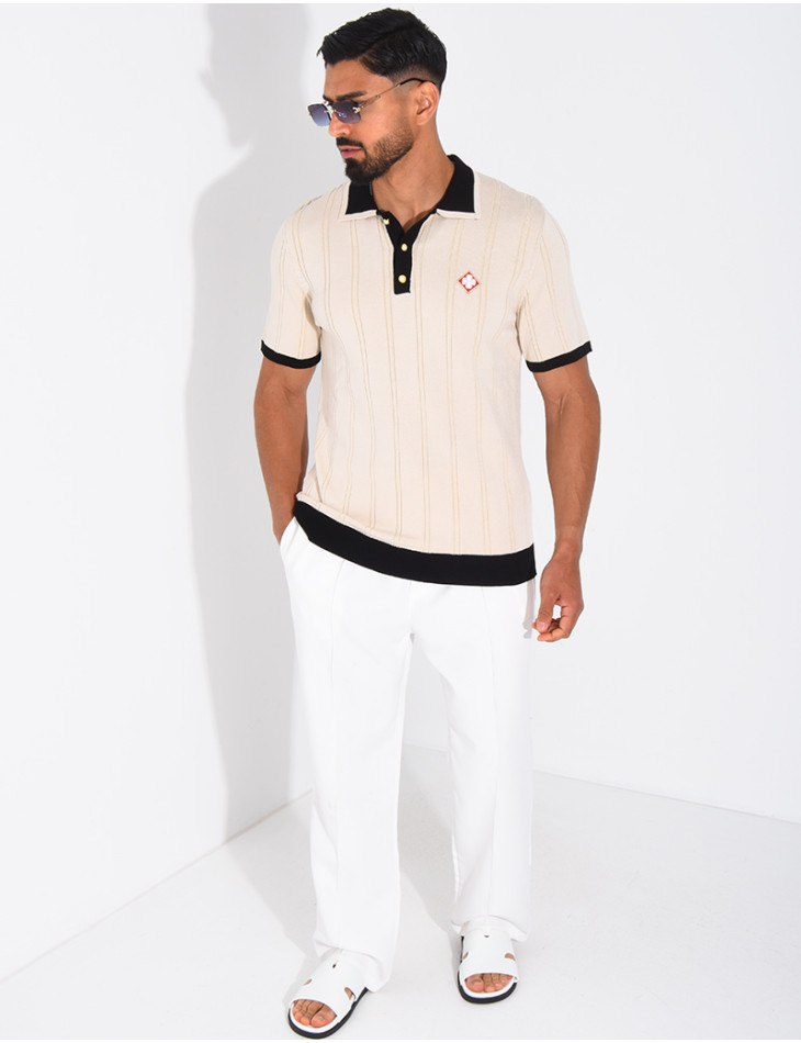 Polo côtelé à trèfle et boutons perle