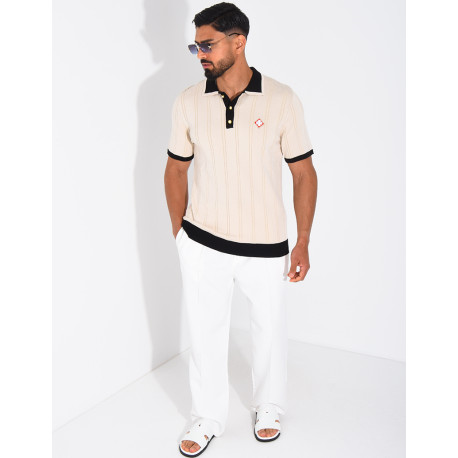 Polo côtelé à trèfle et boutons perle