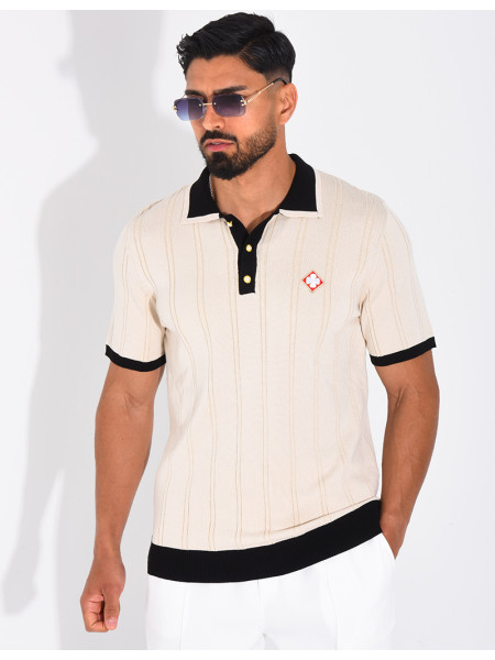 Polo côtelé à trèfle et boutons perle