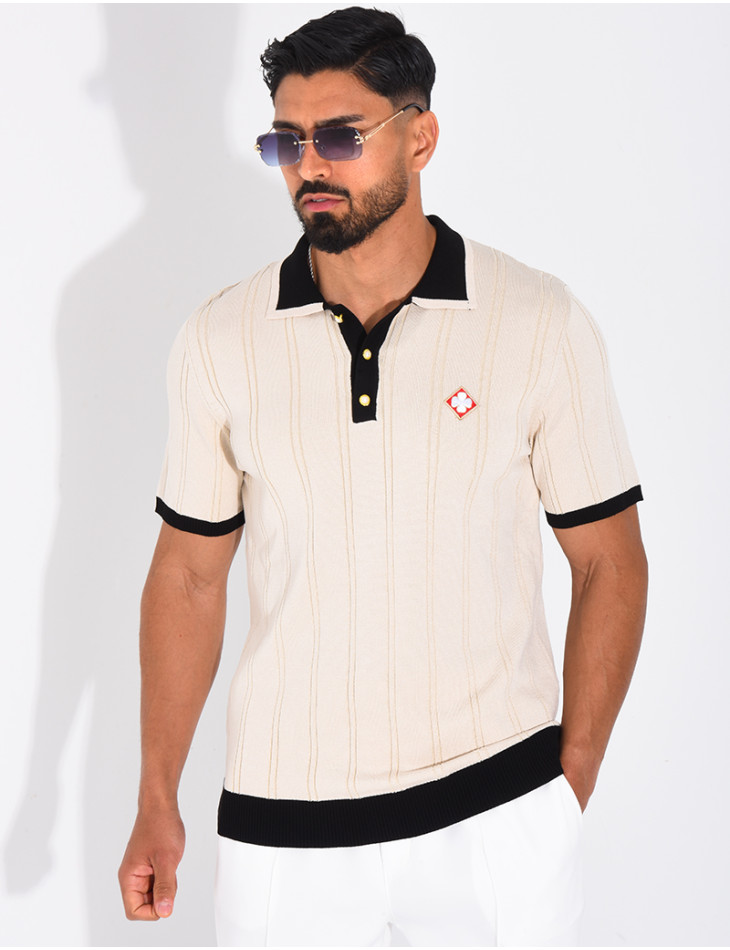 Polo côtelé à trèfle et boutons perle