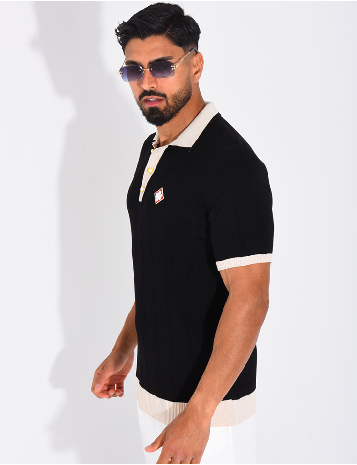 Polo côtelé à trèfle et boutons perle