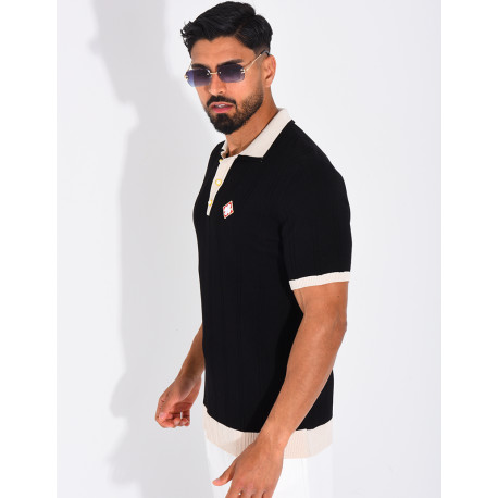 Polo côtelé à trèfle et boutons perle