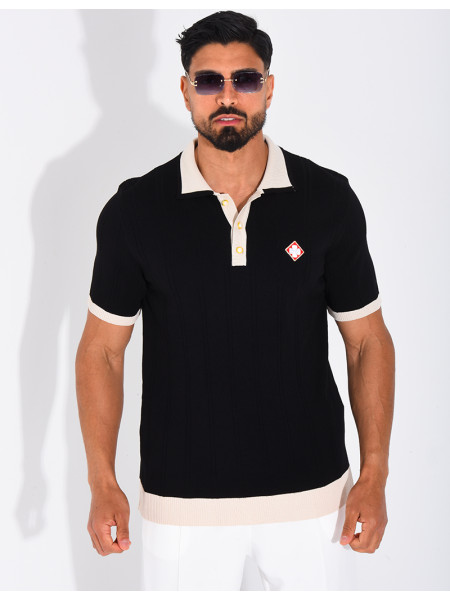 Polo côtelé à trèfle et boutons perle