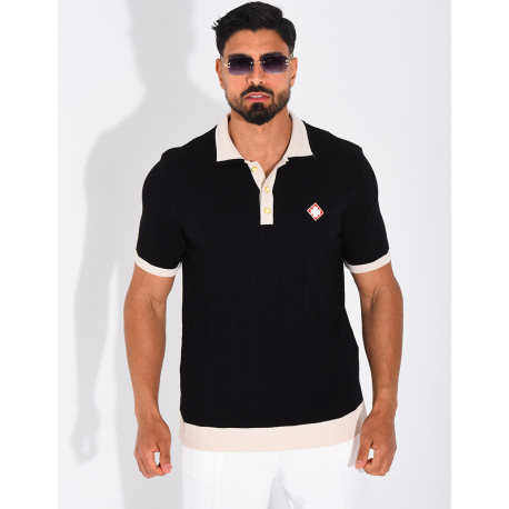 Polo côtelé à trèfle et boutons perle