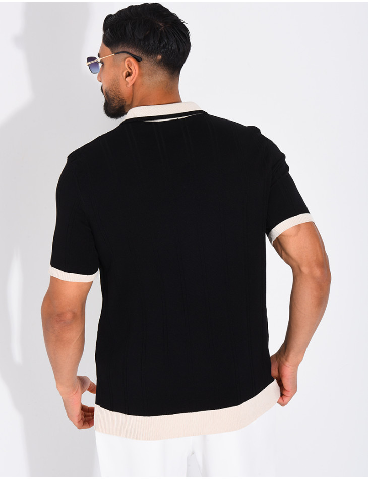 Polo côtelé à trèfle et boutons perle