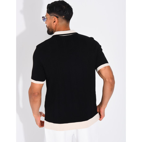 Polo côtelé à trèfle et boutons perle