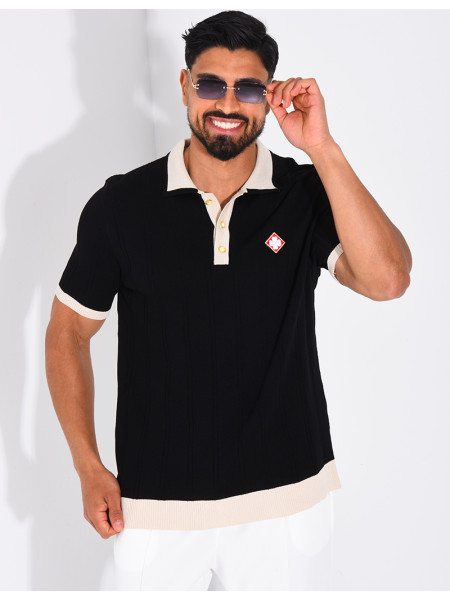 Polo côtelé à trèfle et boutons perle