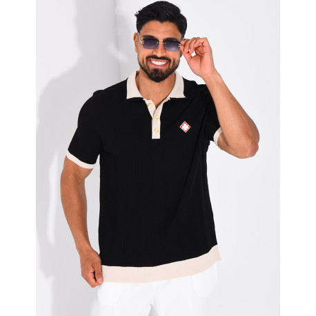 Polo côtelé à trèfle et boutons perle