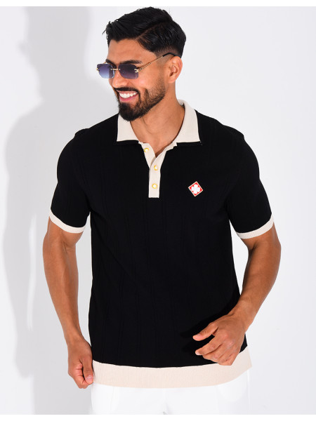 Polo côtelé à trèfle et boutons perle