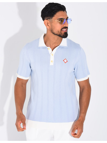 Polo côtelé à trèfle et boutons perle