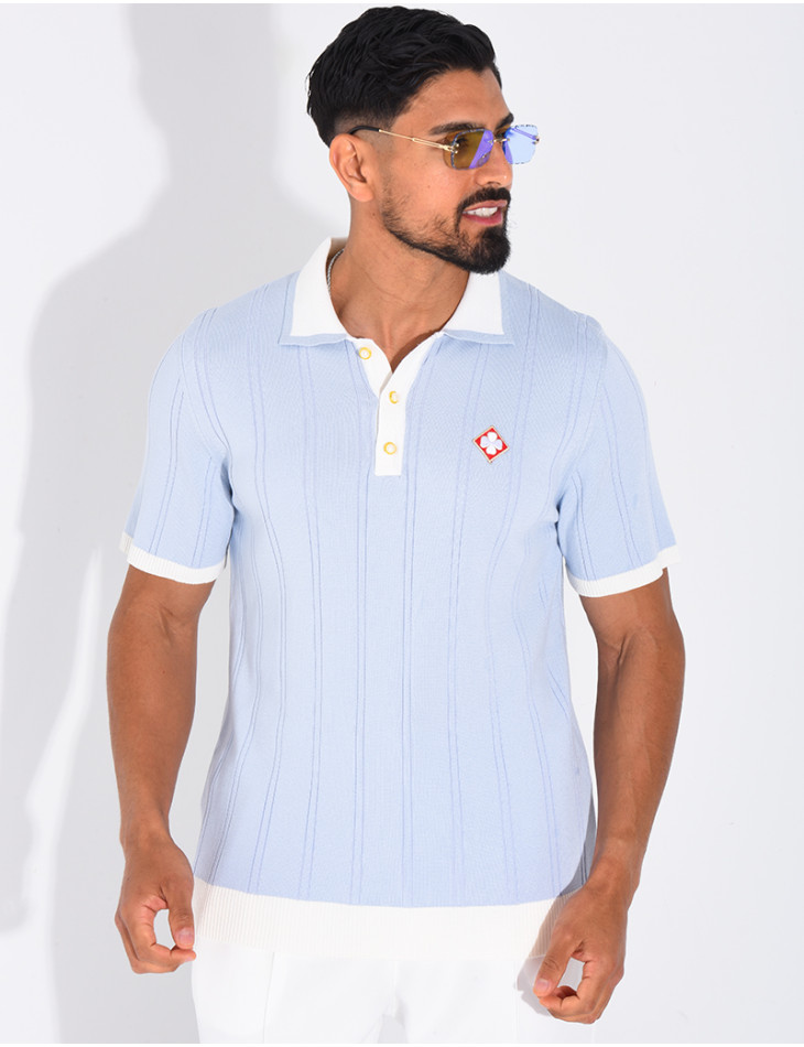 Polo côtelé à trèfle et boutons perle