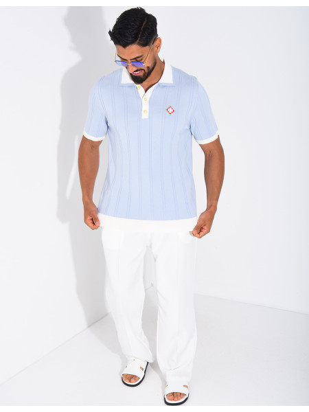 Polo côtelé à trèfle et boutons perle