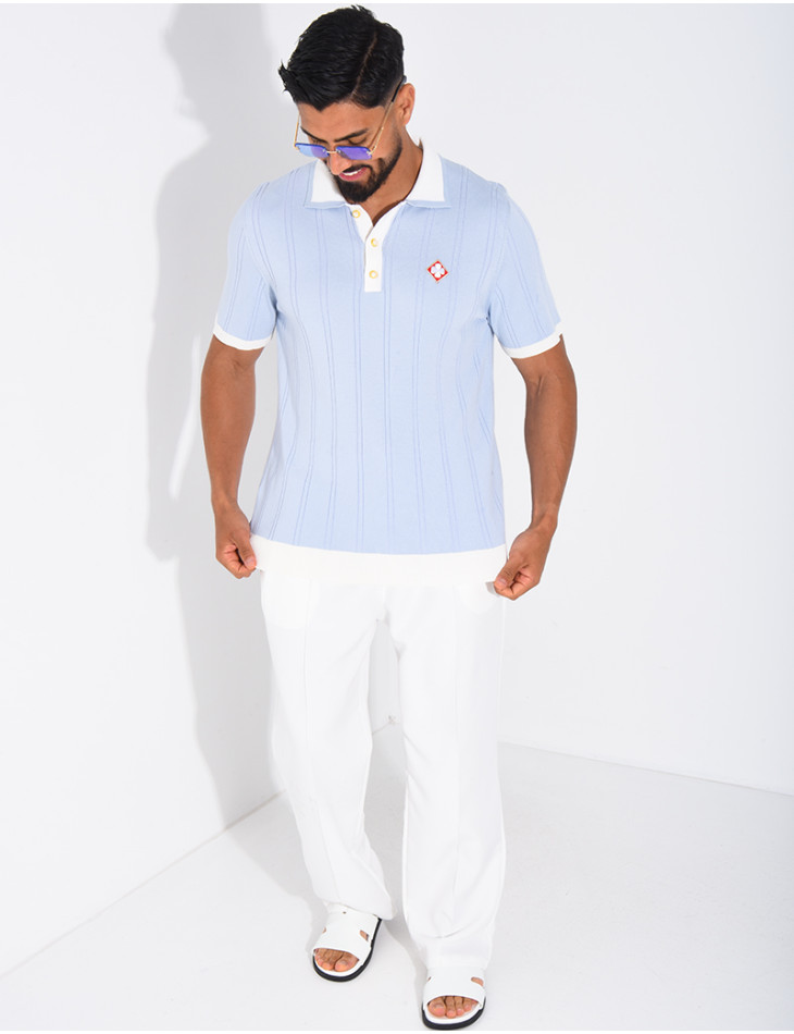 Polo côtelé à trèfle et boutons perle