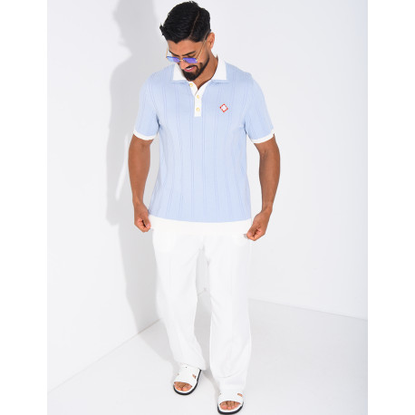 Polo côtelé à trèfle et boutons perle