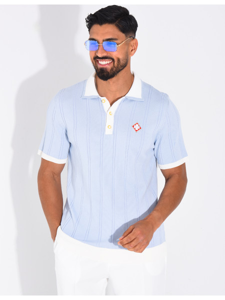 Polo côtelé à trèfle et boutons perle