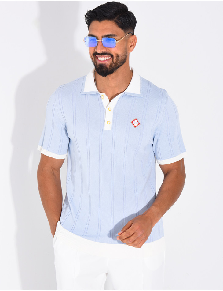 Polo côtelé à trèfle et boutons perle